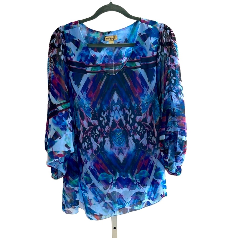 One world Boho blouse, Dolman sleeves, asymmetrical cut,lined, size L, beautiful